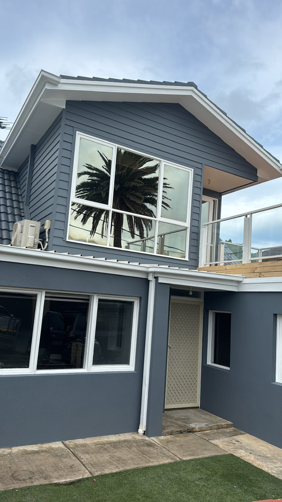 Double storey grey house exterior painting, Melbourne