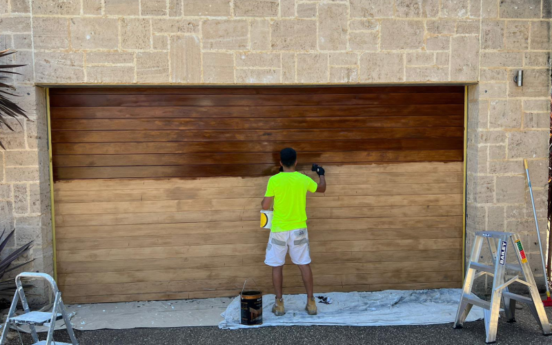 Garage door wood restoration and staining, Melbourne